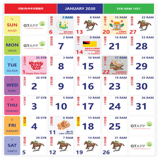 Malaysia Calendar 2030